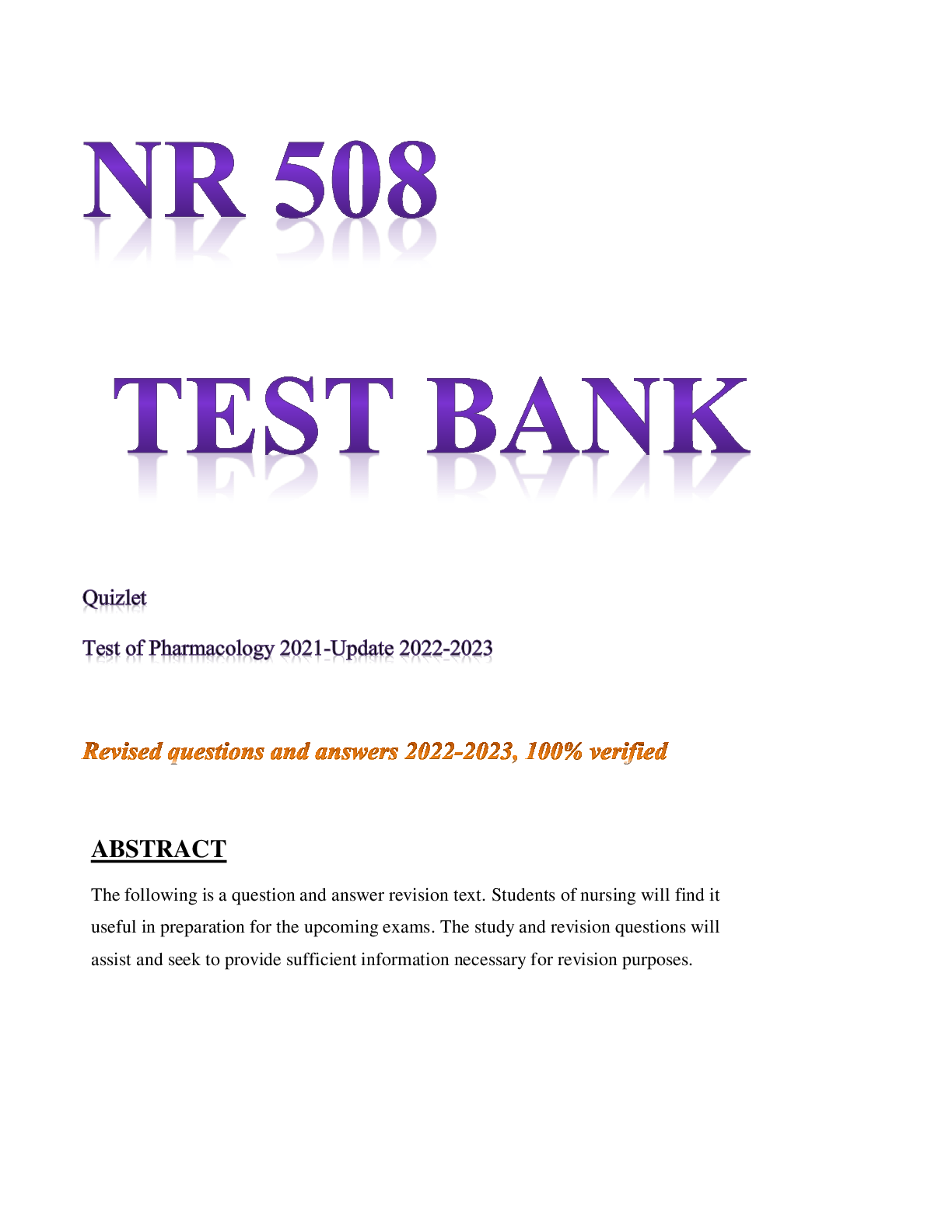 Preview image for Test Bank Pharmacology, 2021 Update Study Guide